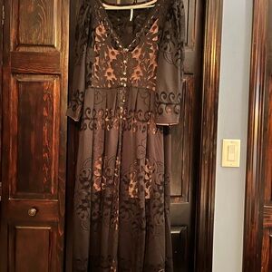 Free people BLACK lace dress with rose slip dress.